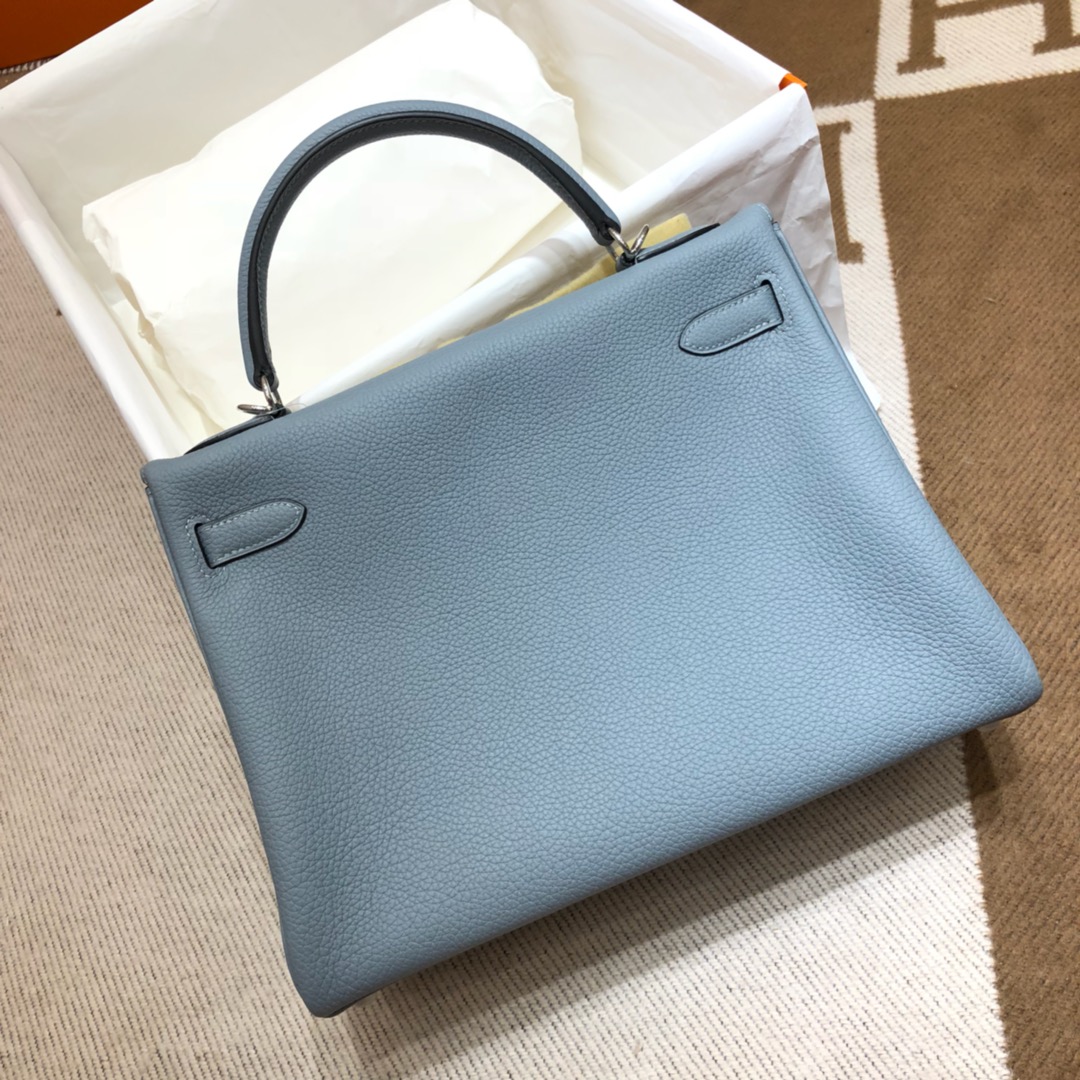 Hermes Kelly 32cm Handbag Shoulder Bag in Blue Lin Togo Leather